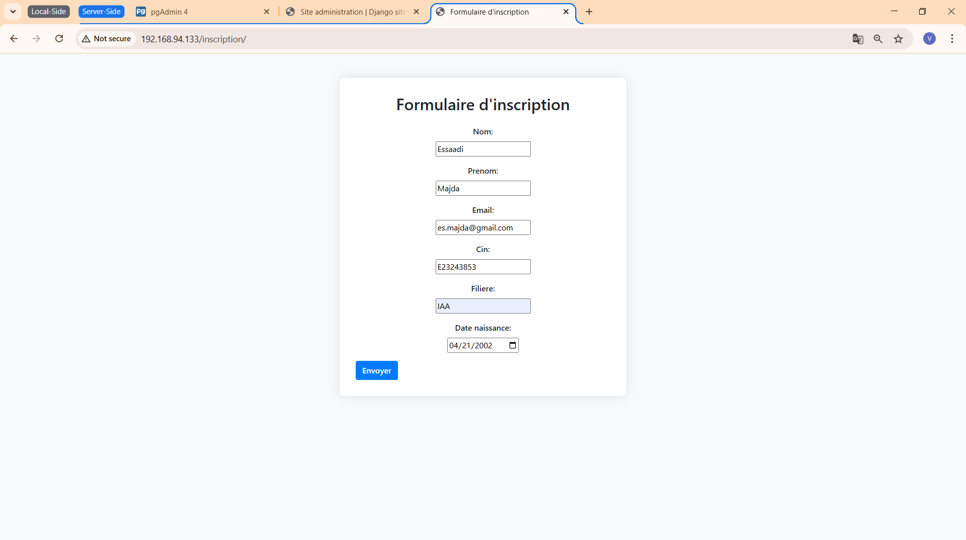 Formulaire d'inscription distant